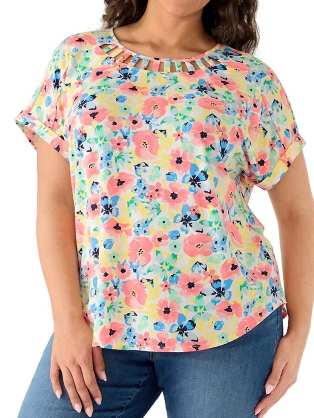 Kim Rogers® Plus Size Short Sleeve Lattice Neck T-Shirt - Size 3X